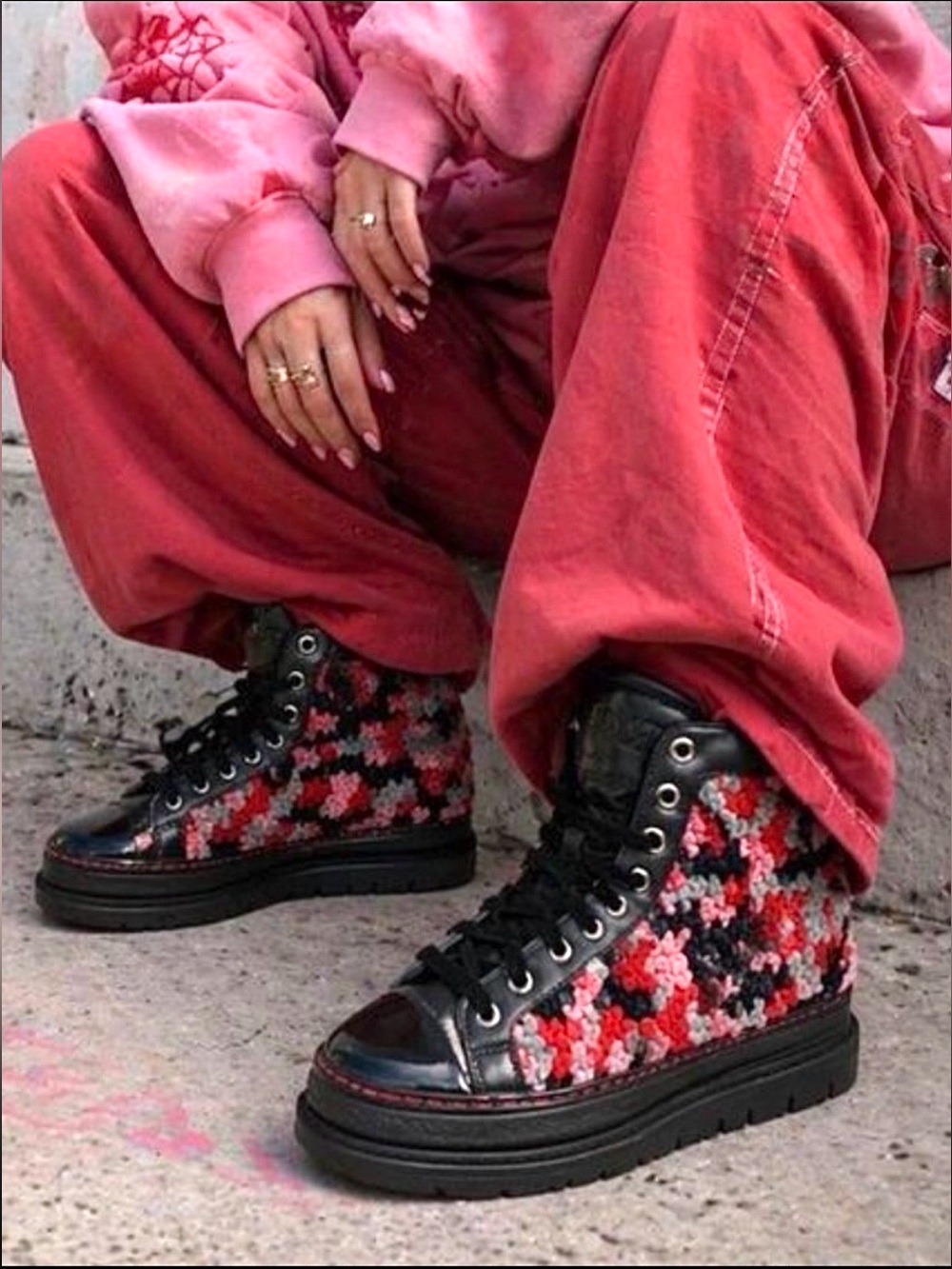 NEW Krojay Rhodonite crocheted/leather lace-up combat style boots